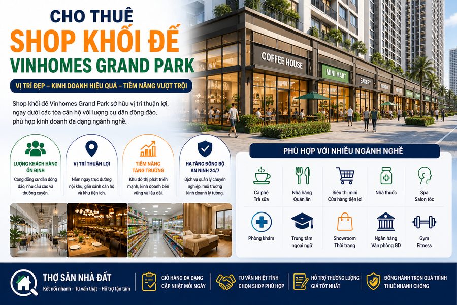 Cho thuê Shop khối đế Vinhomes Grand Park Quận 9